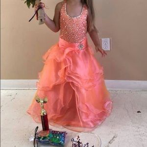 Girls orange formal pageant, homecoming dress